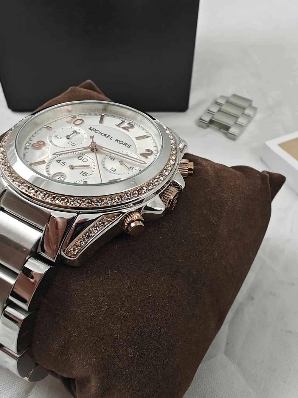 Michael Kors Women's Silver and Rose Gold-Tone Chronograph Watch NEW BATTERY